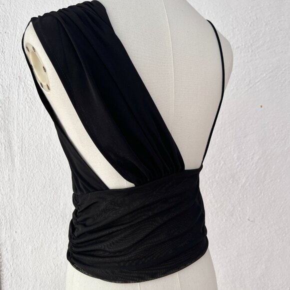 Zara One Shoulder Black Mesh Top Size Medium / Y2K Aesthetic / Vamp Romantic - Picture 9 of 16